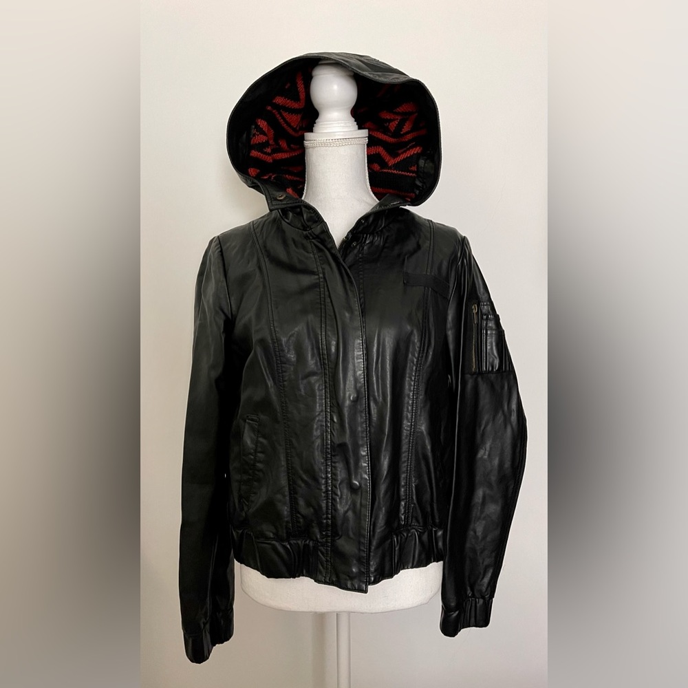 All About Eve Faux Leather Hooded Moto Jacket